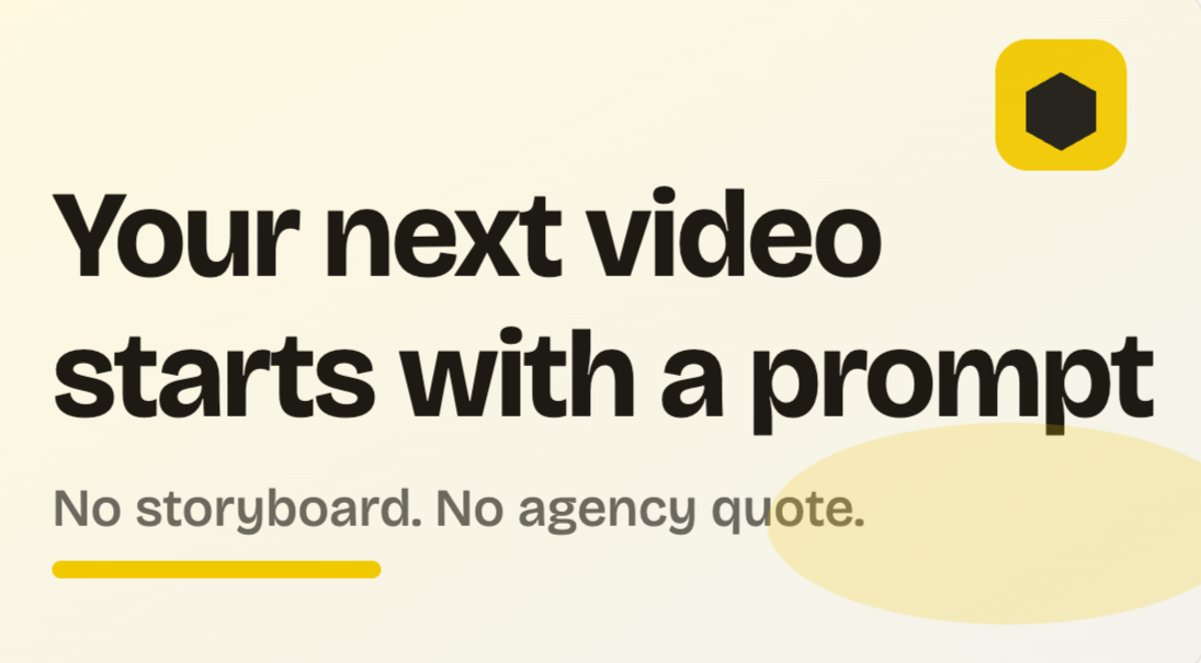 The same frame from Gigoff: 'Your next video starts with a prompt. No storyboard. No agency quote.' set crisply in real type